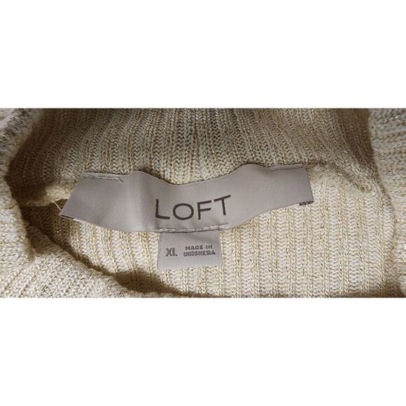 LOFT Women's Long Balloon Sleeve Pullover Gold Metallic Cream Sweater Size XL - Picture 7 of 8